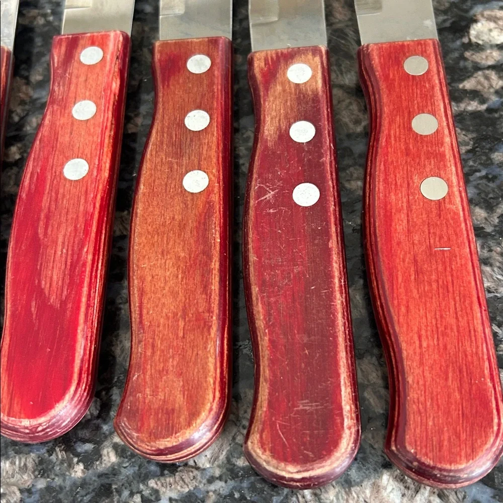TRAMONITNA STEAK KNIVES  W HOODEN HANDLES LOT OF 6